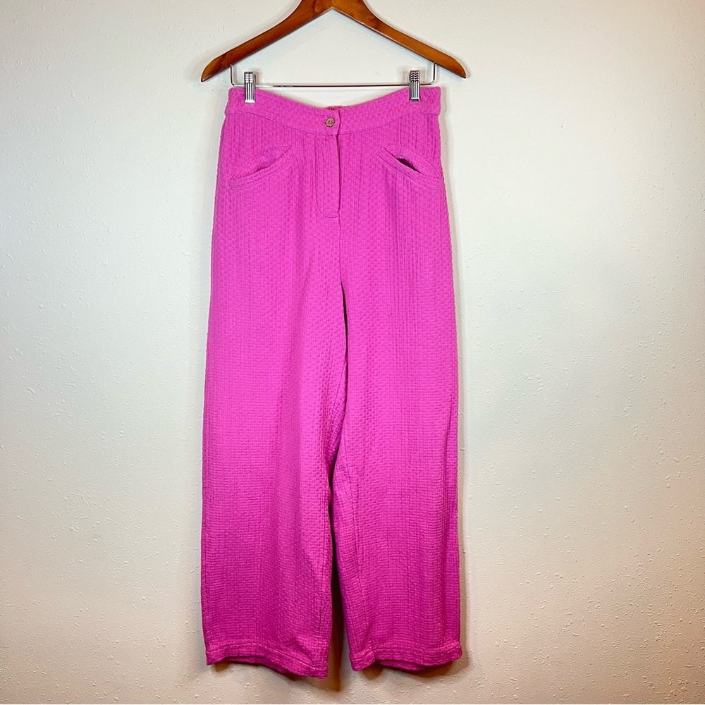 Free People Hi Rise Waffle Pink Women’s Wide Leg Pants Size Small NEW